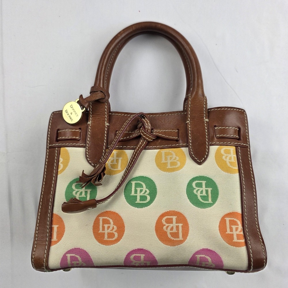 Dooney & Bourke Satchel Bag Womens Small Multicolor Canvas Leather Italy Purse